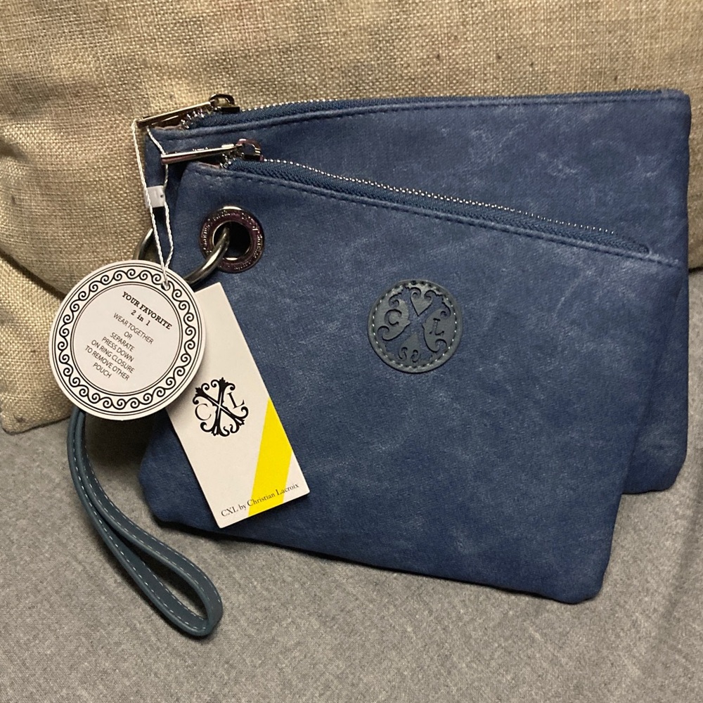 CXL by Christian Lactoix Denim Blue Pouch Wristlet Bag Set